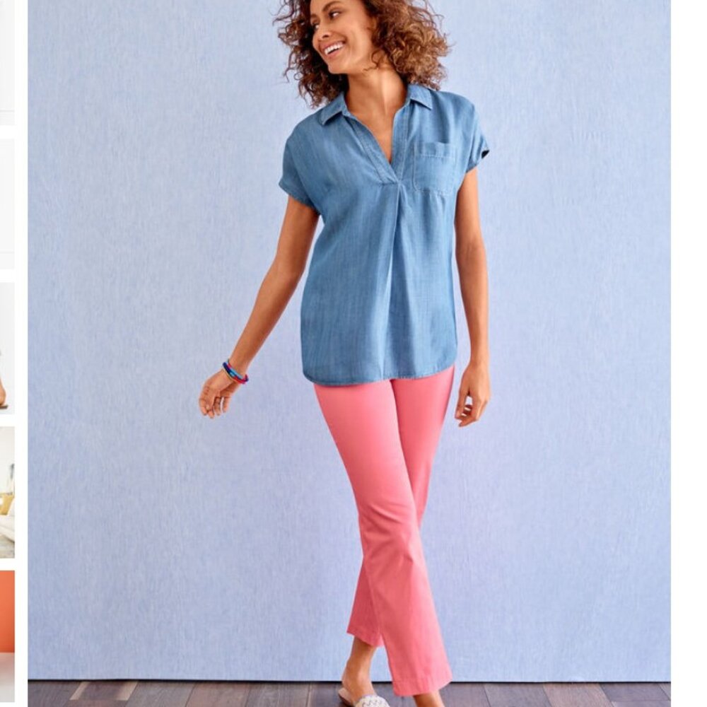 Talbots Perfect Crop Pink Pants Stretchy Waist- Cotton- Petite 16W NWT